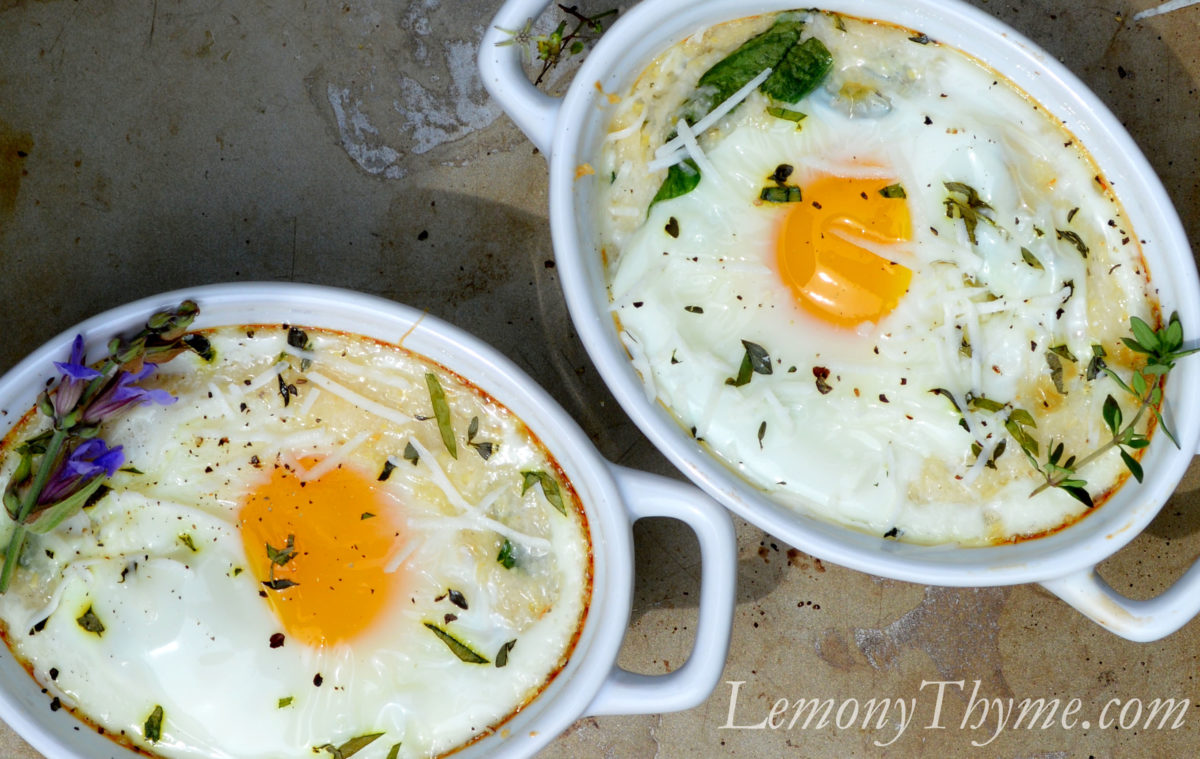 » Baked Grits & Eggs with Spinach & Fresh Herbs Lemony Thyme