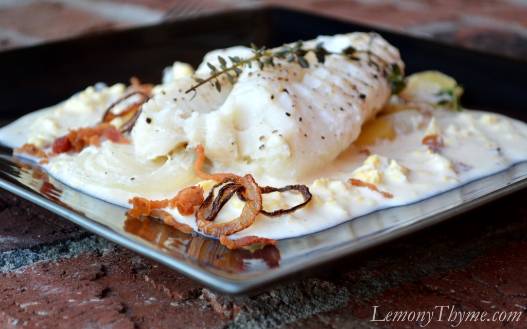 » Cod & Potatoes Poached in Milk {atop a Scotch Egg Sauce} Lemony Thyme