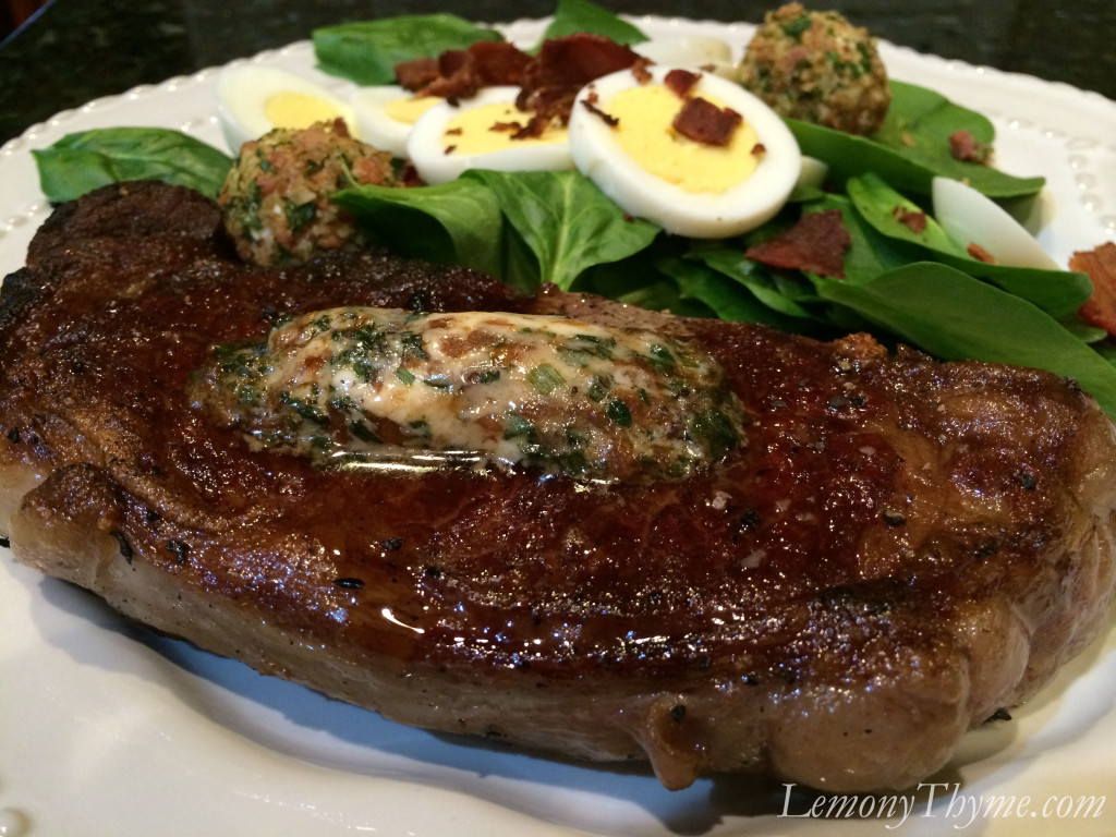 » USDA Prime NY Strip Steaks with WorcestershireChive Butter Lemony Thyme