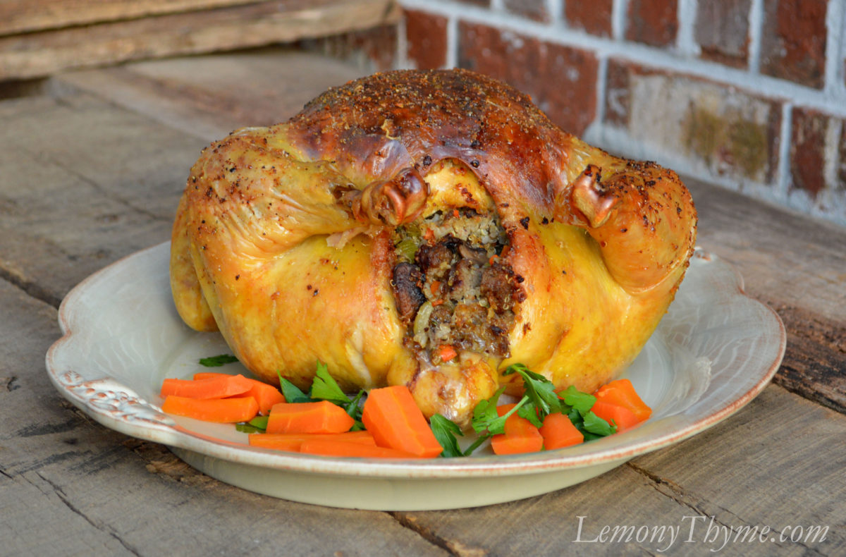 Double Stuffed Roast Chicken {with Mushroom, Sausage & Sage Quinoa