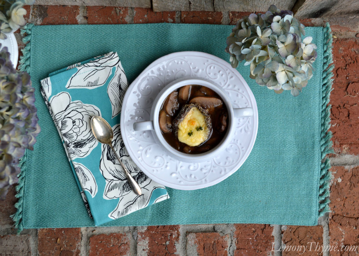 Mushroom Soup with Cheesy Portobello Crouton - Lemony Thyme