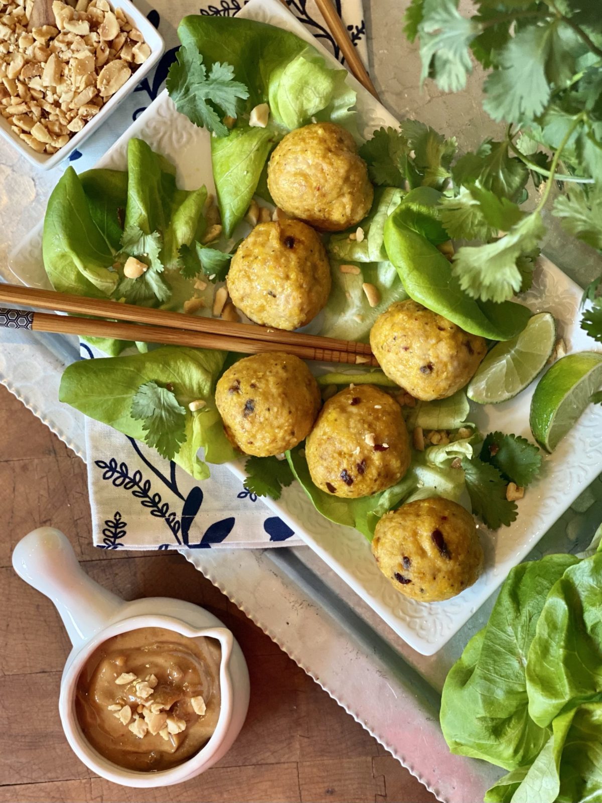 Chicken Satay Meatballs {with Peanut Dipping Sauce} Lemony Thyme